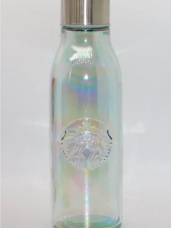 Starbucks Iridescent Rainbow Glass Water Bottle - Silver Cap - Picture 1 of 2